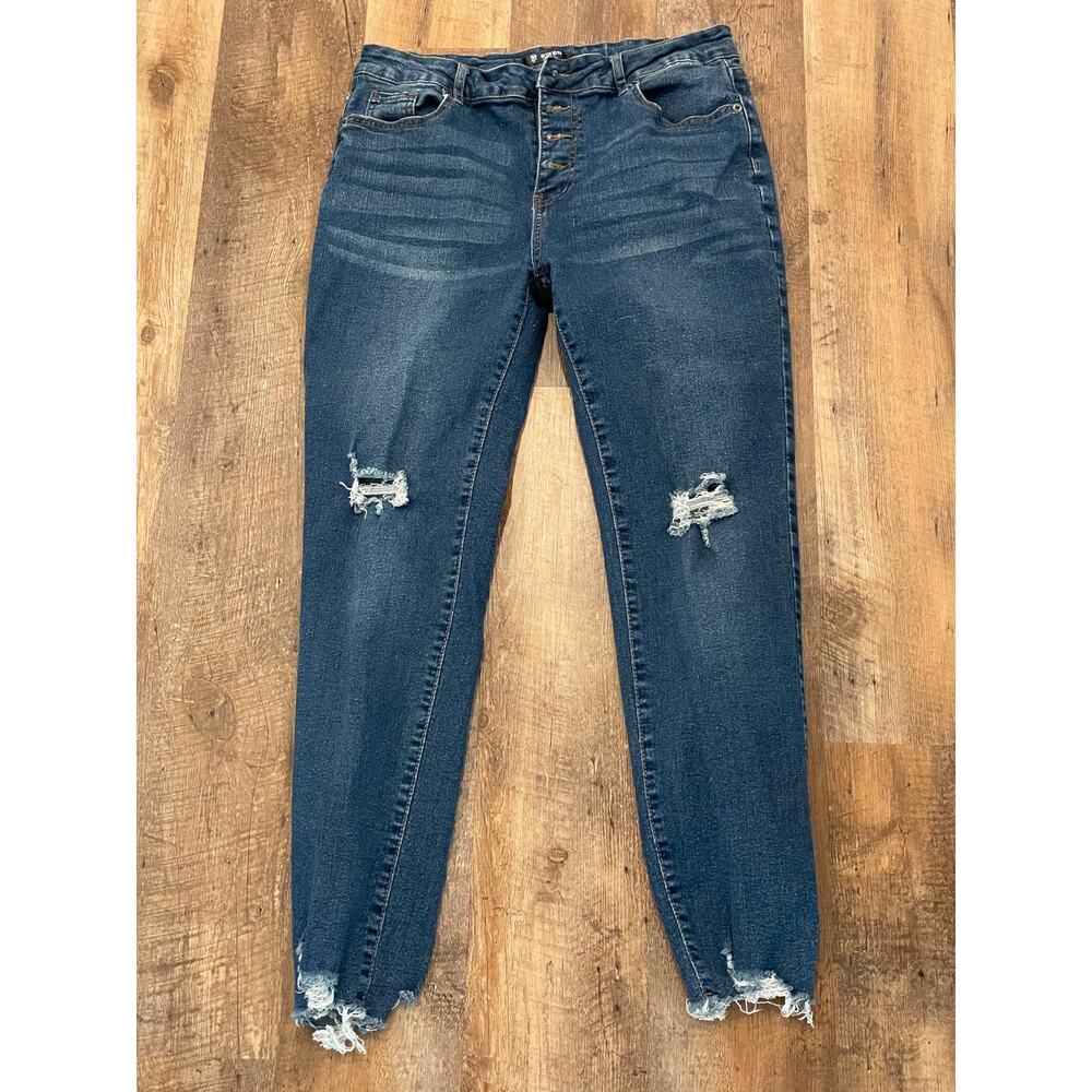 BTFBM button fly raw hem distressed  skinny jean LG